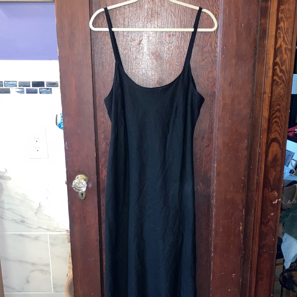 LENNIE LNY NEW YORK LINEN FITTED MAXI BLACK DRESS WOMENS 10